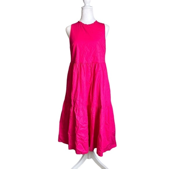 J.Crew Pink Midi Sleeveless Ruffled Neckline Tiered Pink Dress size 6 - Picture 1 of 17